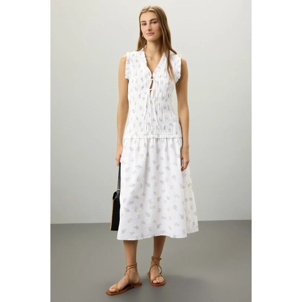 Rails Dion Amaryllis Drop Waist Smocked Midi Dress Size M